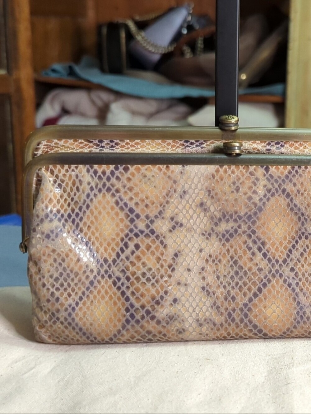 Hobo International Snake-Print Frame Clutch in Tan and Brown - Women Bags
